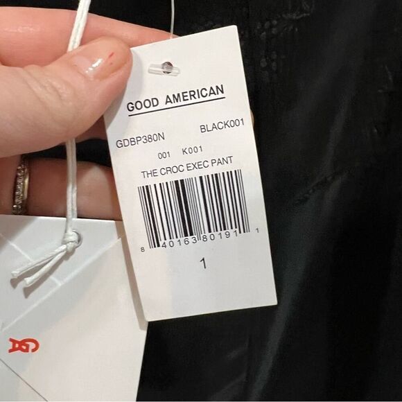 Good American High Waist Vegan Leather Black Croc Exec Pants Size Small 1 NWT - Picture 11 of 13
